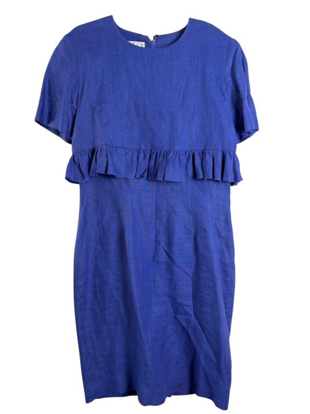 Vintage Steven Stolman Royal Blue Ruffle Waist Short Sleeve Shift Dress Size 10